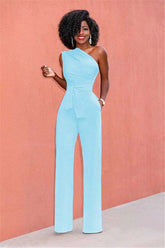 Concise Black One-Shoulder Daily Women's Jump Suit